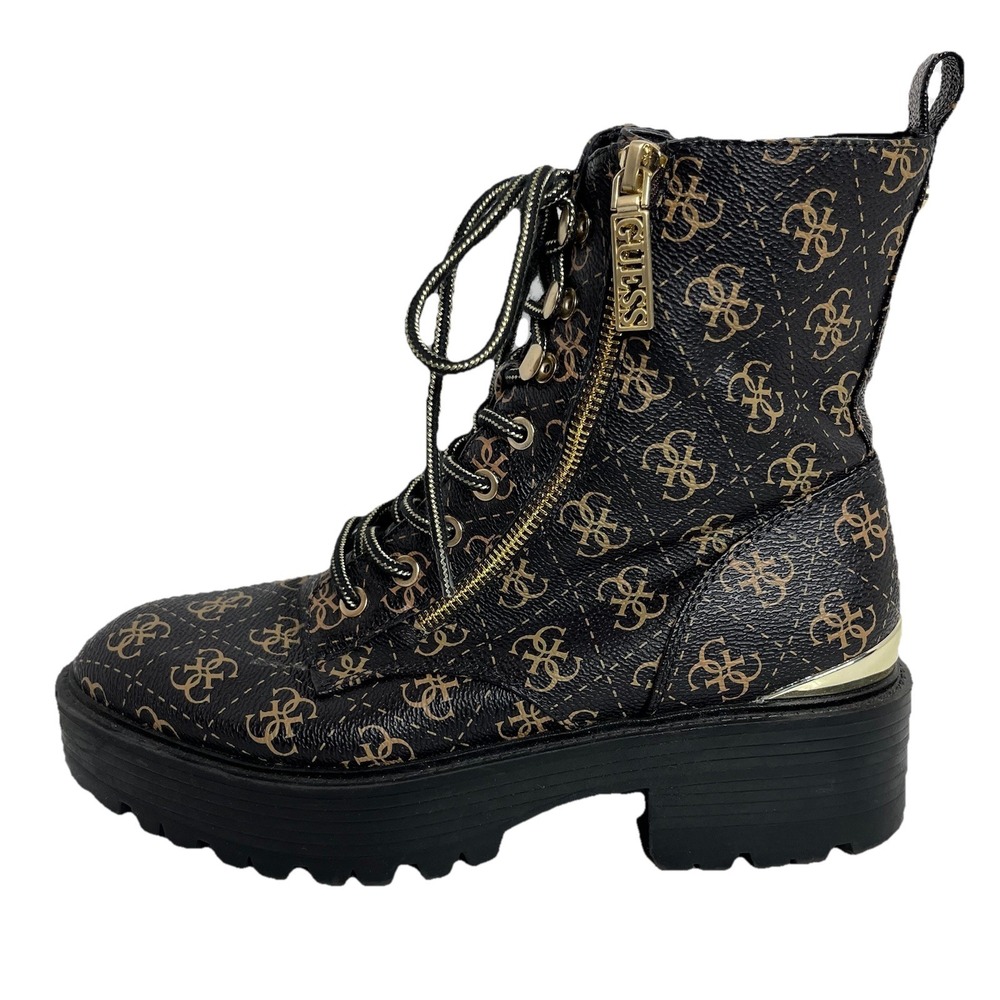 GUESS Women's Ferina Faux Leather Combat & Lace-up Boots 9 M Grunge Street Y2K